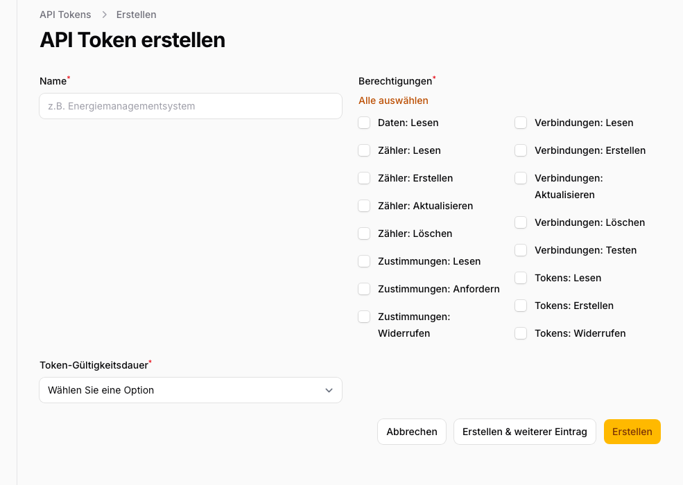 Create API token: enter a name, select permissions, and generate the token.